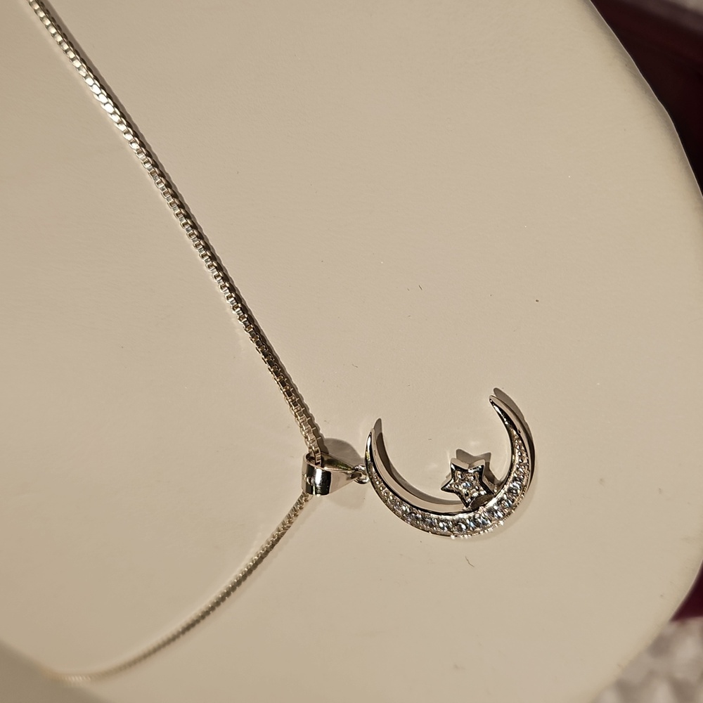 Sterling Silver Crescent Moon & Star Necklace